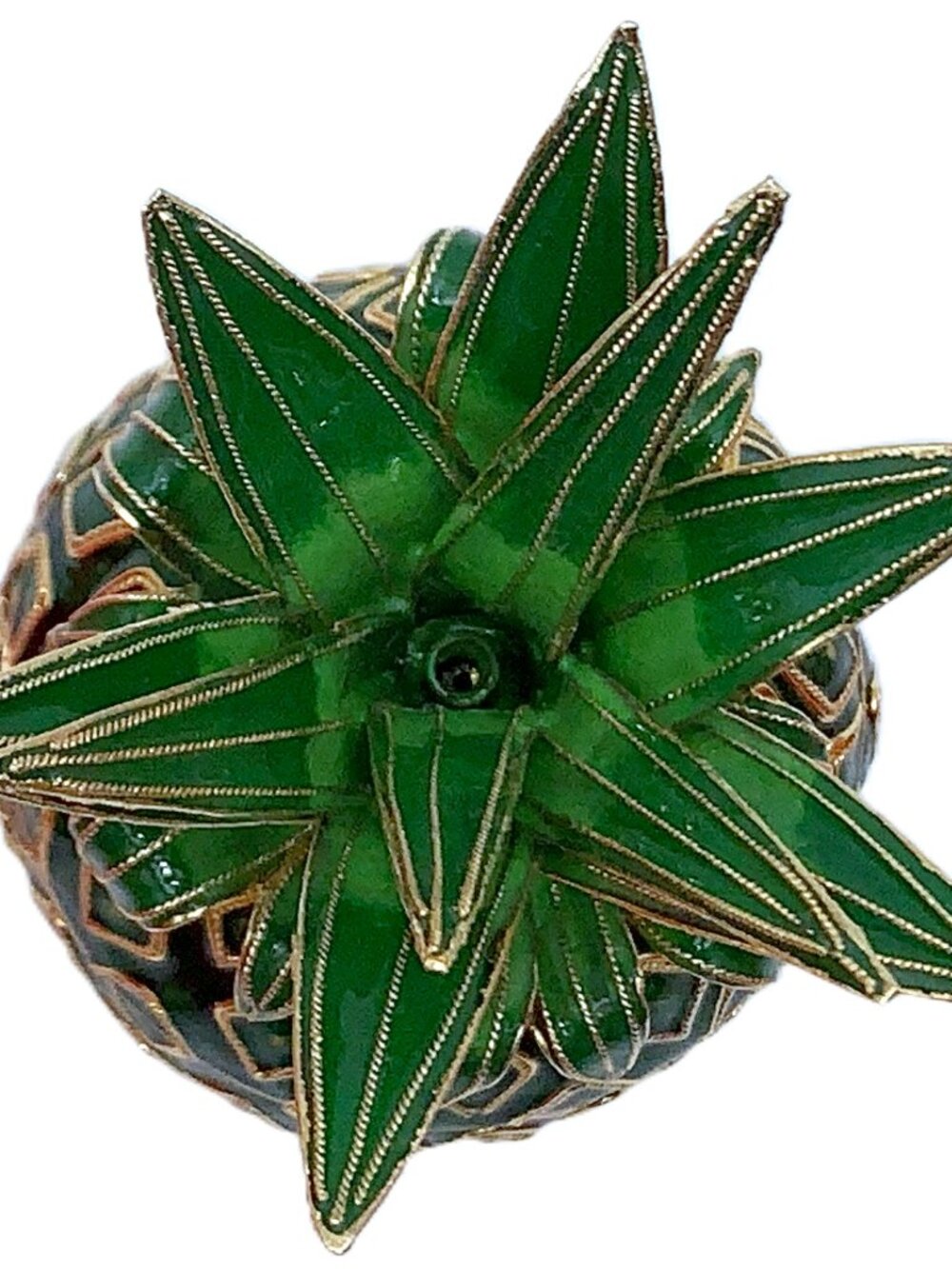 Large 7" PINEAPPLE Cloisonne Enamel Candy Trinket Box Jar Original Box Vintage - Picture 6 of 11
